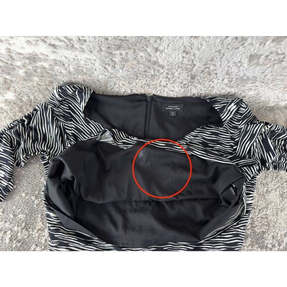 Tahari Size 10 Faux Wrap Mini Dress Black White V Neck Lined Pullover Lined - Picture 2 of 9